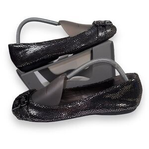 Calvin Klein Lilian Pebbled Black Metallic Flats Women's 8.5W